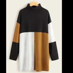 Colorblocked ribbed knit sweater dress